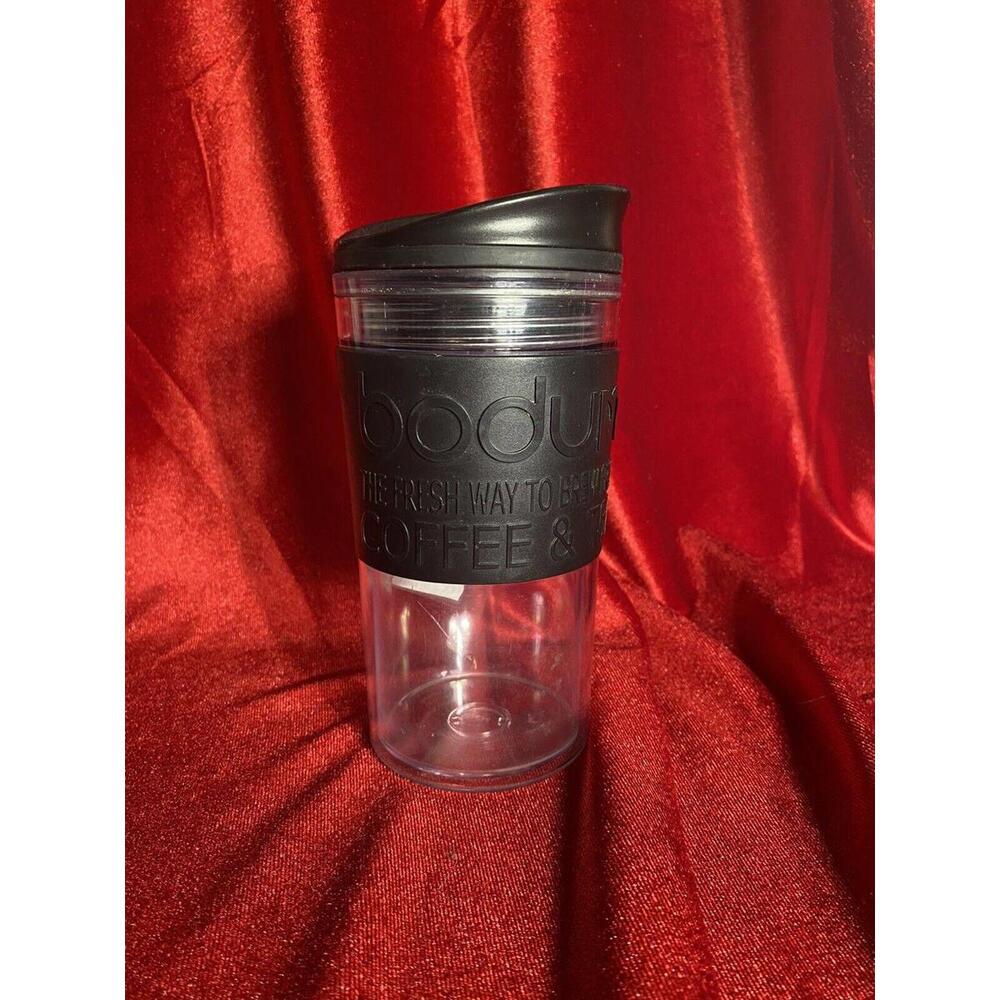 Bodum Travel Cup Mugs Tea Coffee Gray Clear Plastic Brew Fresh Snap Top Lid